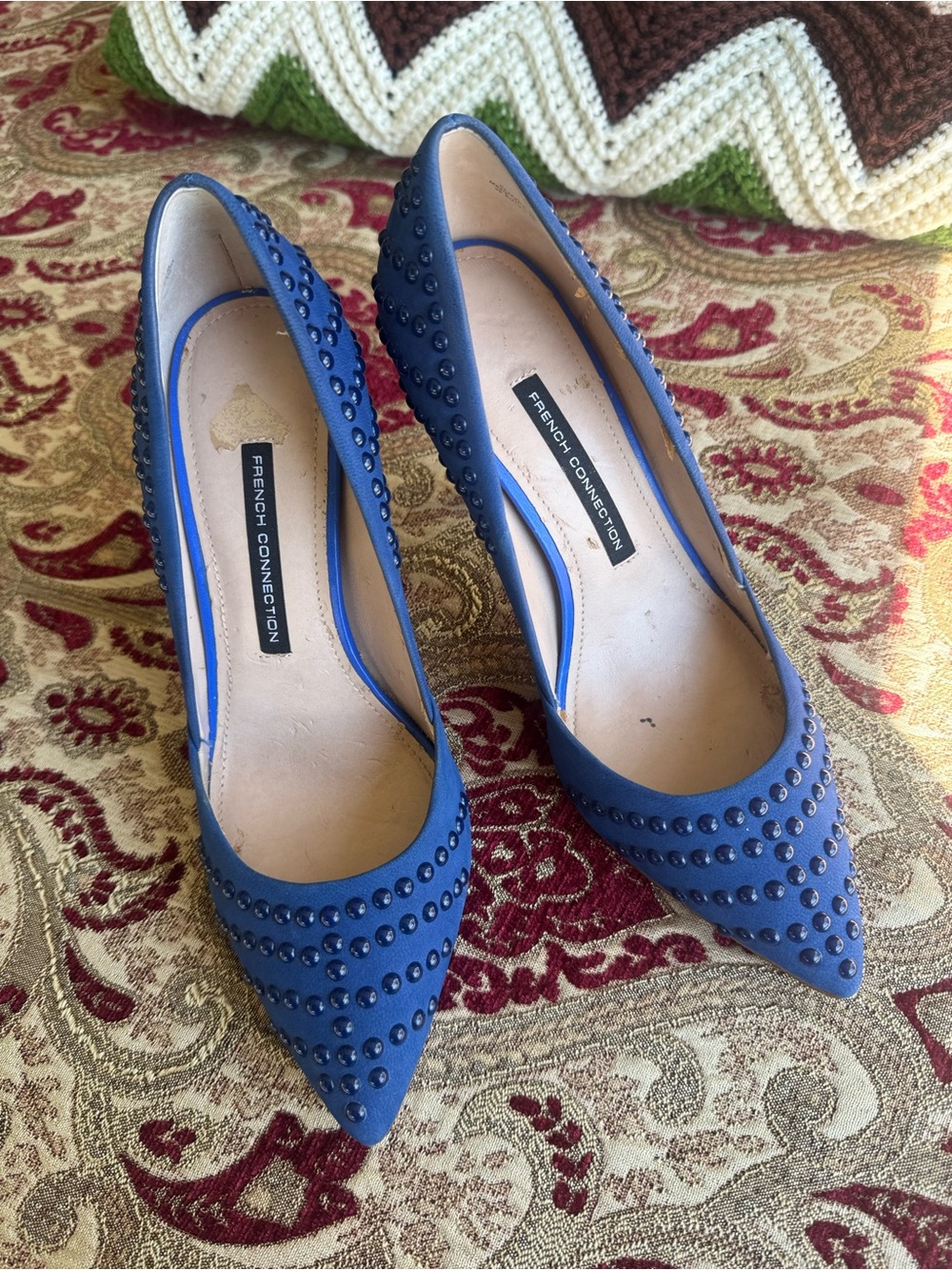 French Connection Royal Blue Studded Pointed Pumps
